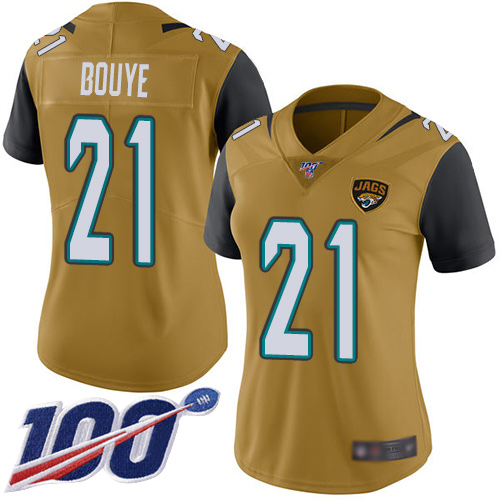 Nike Jacksonville Jaguars #21 A.J. Bouye Gold Women Stitched NFL Limited Rush 100th Season Jersey->women nfl jersey->Women Jersey